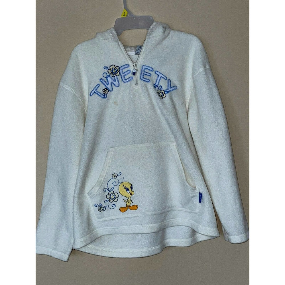 Warner Brother’s Looney Tune’s Women’s White‎ Tweety Hoodie 1/4 Zip Size Medium